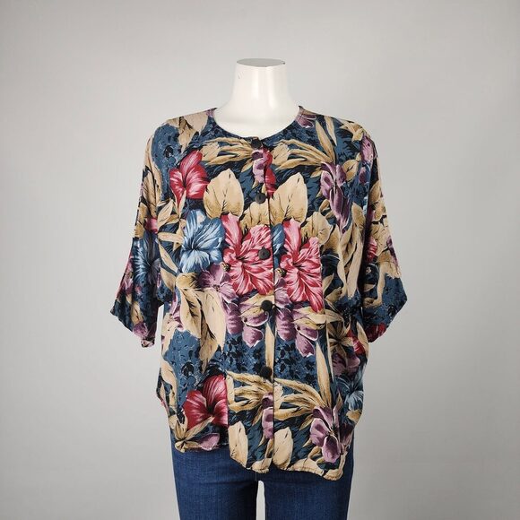 Vintage Young Scene Floral Button Up Blouse Size M - Picture 1 of 8